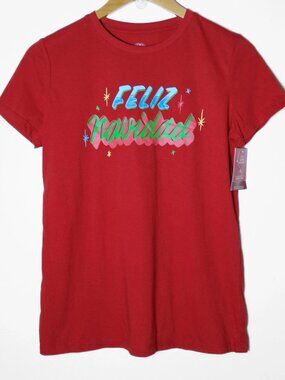 Womens Feliz Navidad Graphic Tee Shirt Christmas Red Casual Tee Size XS, 2X, 3X